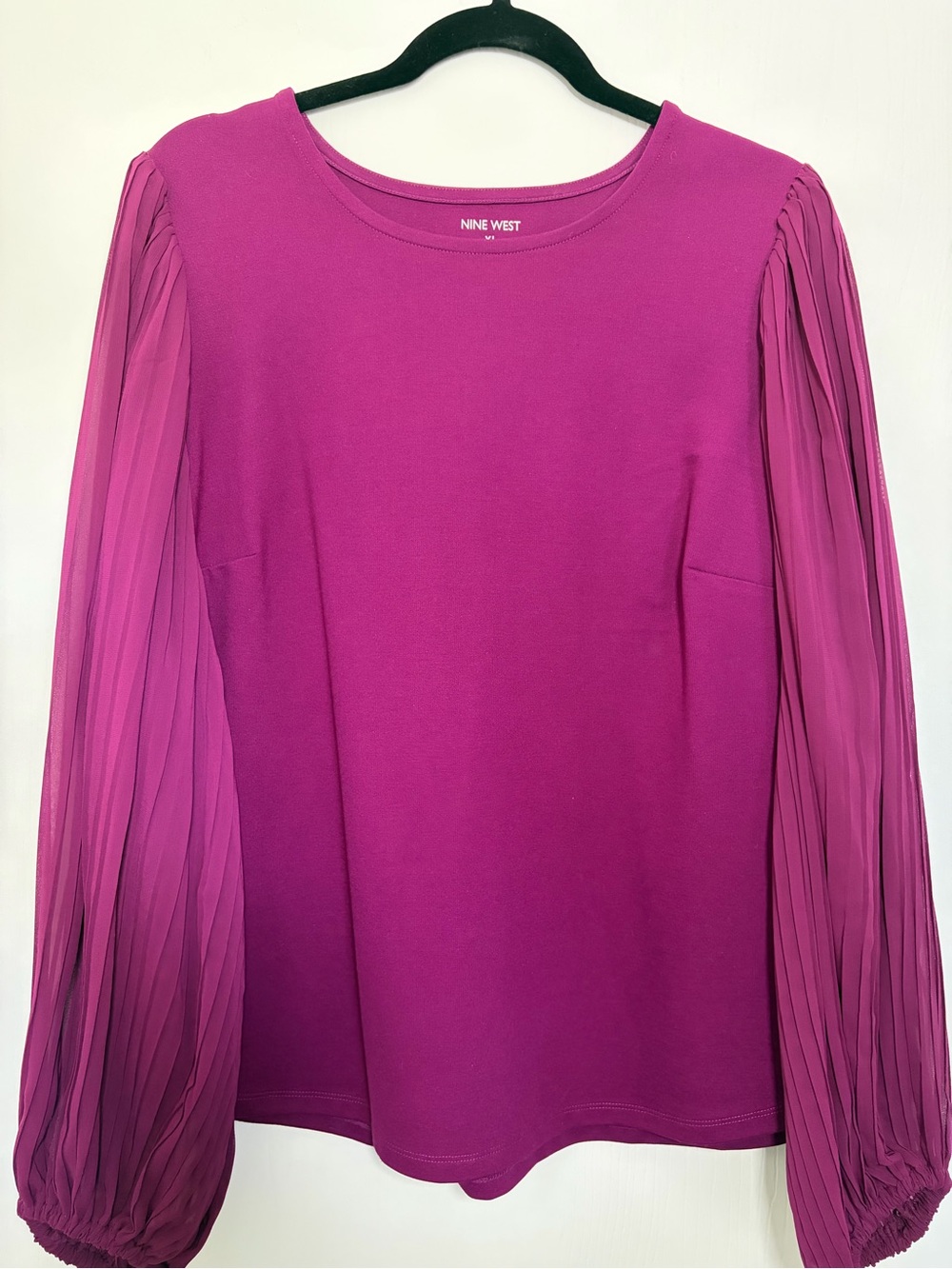 Fuchsia Pleated-Chiffon Sleeve Long Sleeve Top